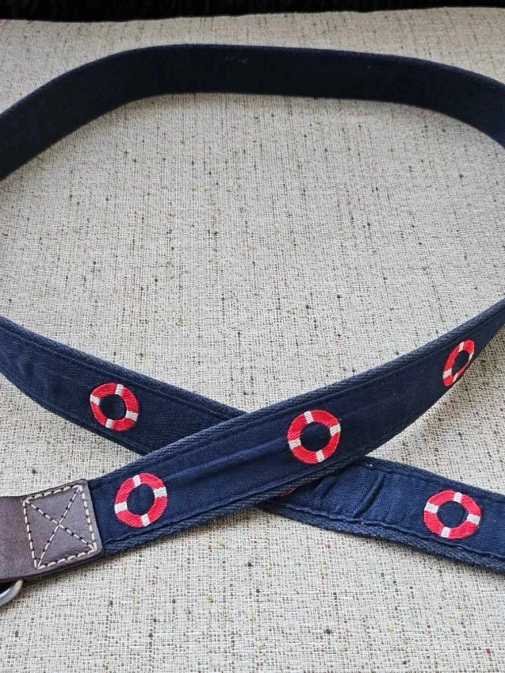 Daniel Cremieux Men Belt Blue Canvas Brown Leather Waistband Size 36 to 38 inche